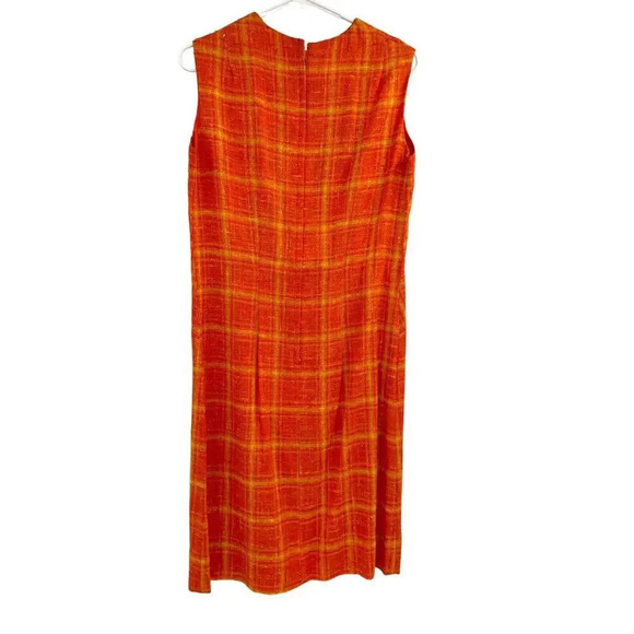 Vintage Stacy Ames Tweed Windowpane Sheath Dress Burnt Orange size 14 - Picture 9 of 16